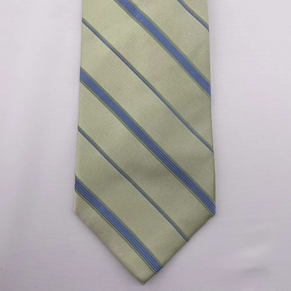 CROFT & BARROW Men's Designer Silk Necktie Green Blue Striped Handmade China 60